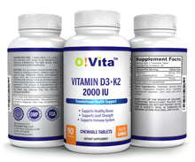 Load image into Gallery viewer, O!VITA Vitamin D3 + K2 2000IU 90 Vegan Chewable Tablets