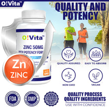 Load image into Gallery viewer, O!VITA Zinc 50mg High Potency Formula, 100 vegan tablets
