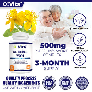 O!VITA St. John's Wort 500mg, Herbal Formulation, 100 Vegan, Non-GMO Tablets