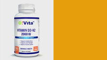 Load and play video in Gallery viewer, O!VITA Vitamin D3 + K2 2000IU  90 Vegan Chewable Tablets
