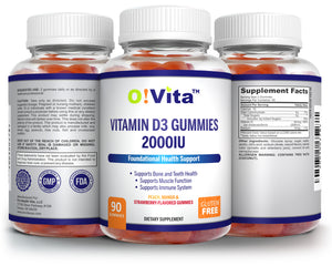 O!VITA Vitamin D3 Gummies 2000IU 90 Vegan Gummies (Three Flavors)