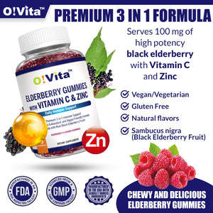 O!VITA Black Elderberry Gummies with Vitamin C and Zinc, 90 Gummies