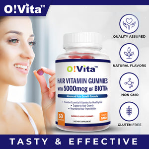 O!VITA Hair Vitamin Gummies with 5000mcg of Biotin, 60 Gummies