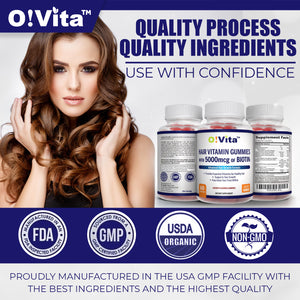 O!VITA Hair Vitamin Gummies with 5000mcg of Biotin, 60 Gummies