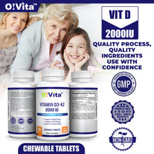 Load image into Gallery viewer, O!VITA Vitamin D3 + K2 2000IU  90 Vegan Chewable Tablets
