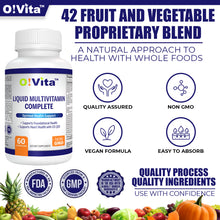 Load image into Gallery viewer, O!VITA Liquid Multivitamin Complete, with 42 Fruits and Vegetable Proprietary Blend, 60 Vegan Liquid Filled Capsules
