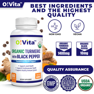 O!VITA Organic Turmeric with Black Pepper 60 Vegan Tablets