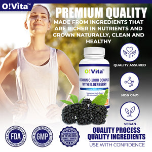 O!VITA Vitamin C-1000 Complex with Elderberry (Sambucus Nigra), 90 Vegan Tablets